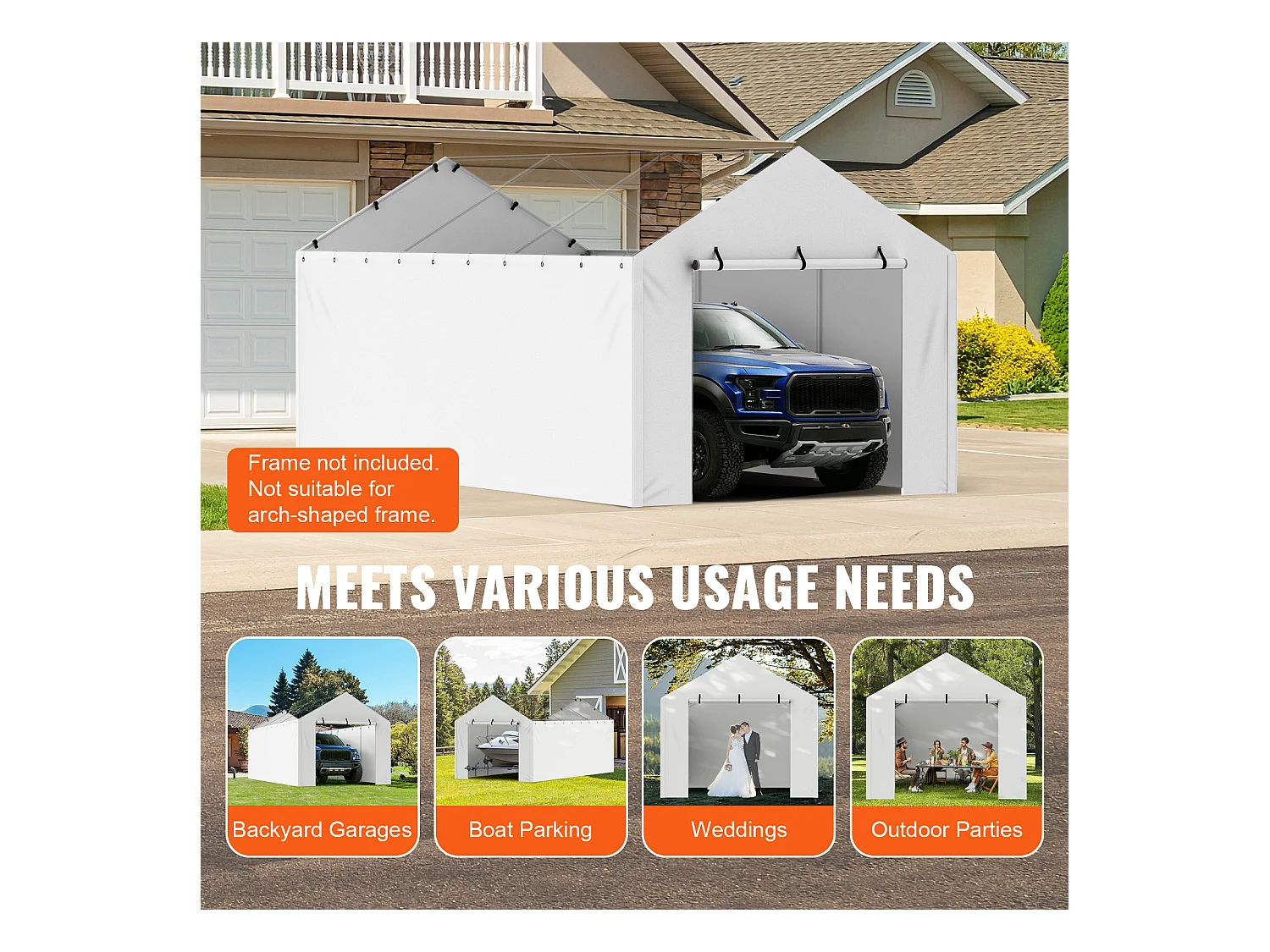 Auvent de Remplacement pour Abri d'Auto SucceBuy, 304,8 x 609,6 cm, avec Paroi Latérale, Blanc
