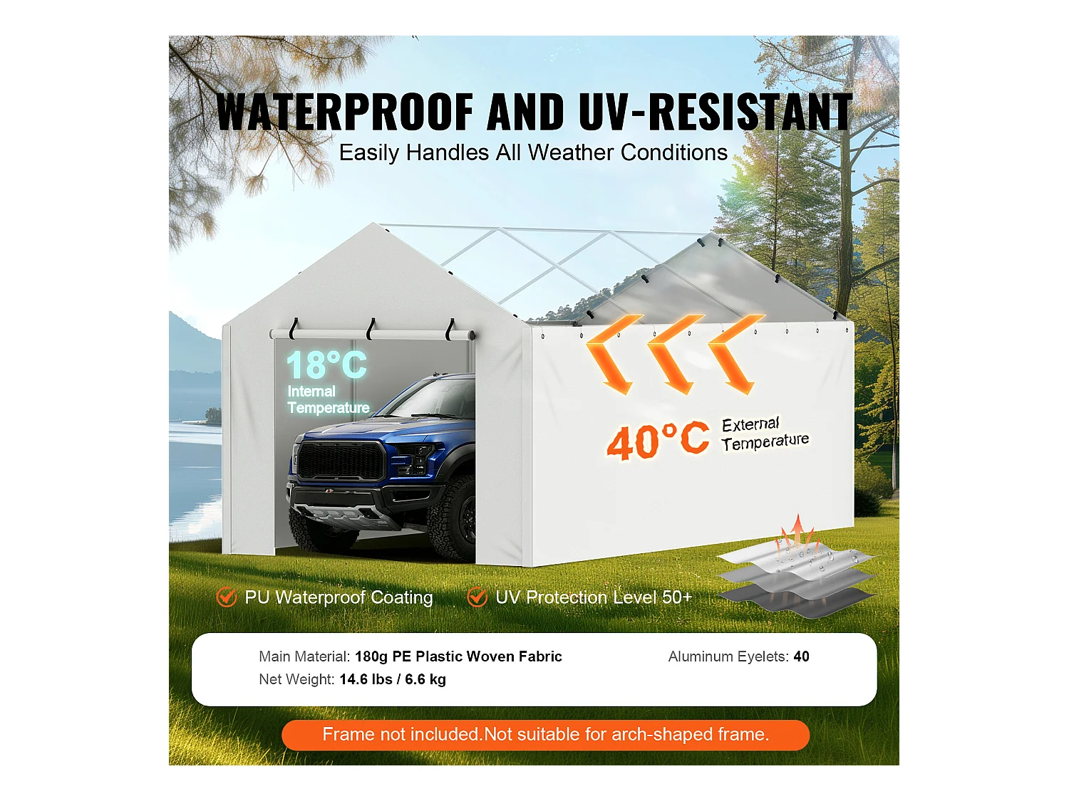 Auvent de Remplacement pour Abri d'Auto SucceBuy, 304,8 x 609,6 cm, avec Paroi Latérale, Blanc