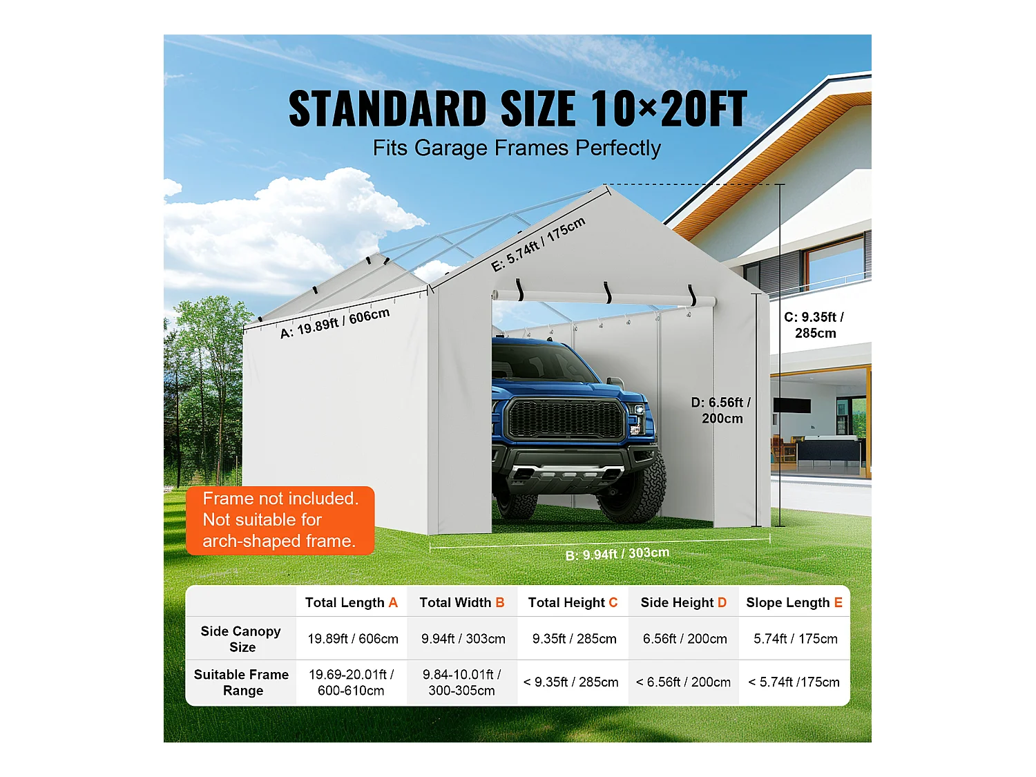 Auvent de Remplacement pour Abri d'Auto SucceBuy, 304,8 x 609,6 cm, avec Paroi Latérale, Blanc