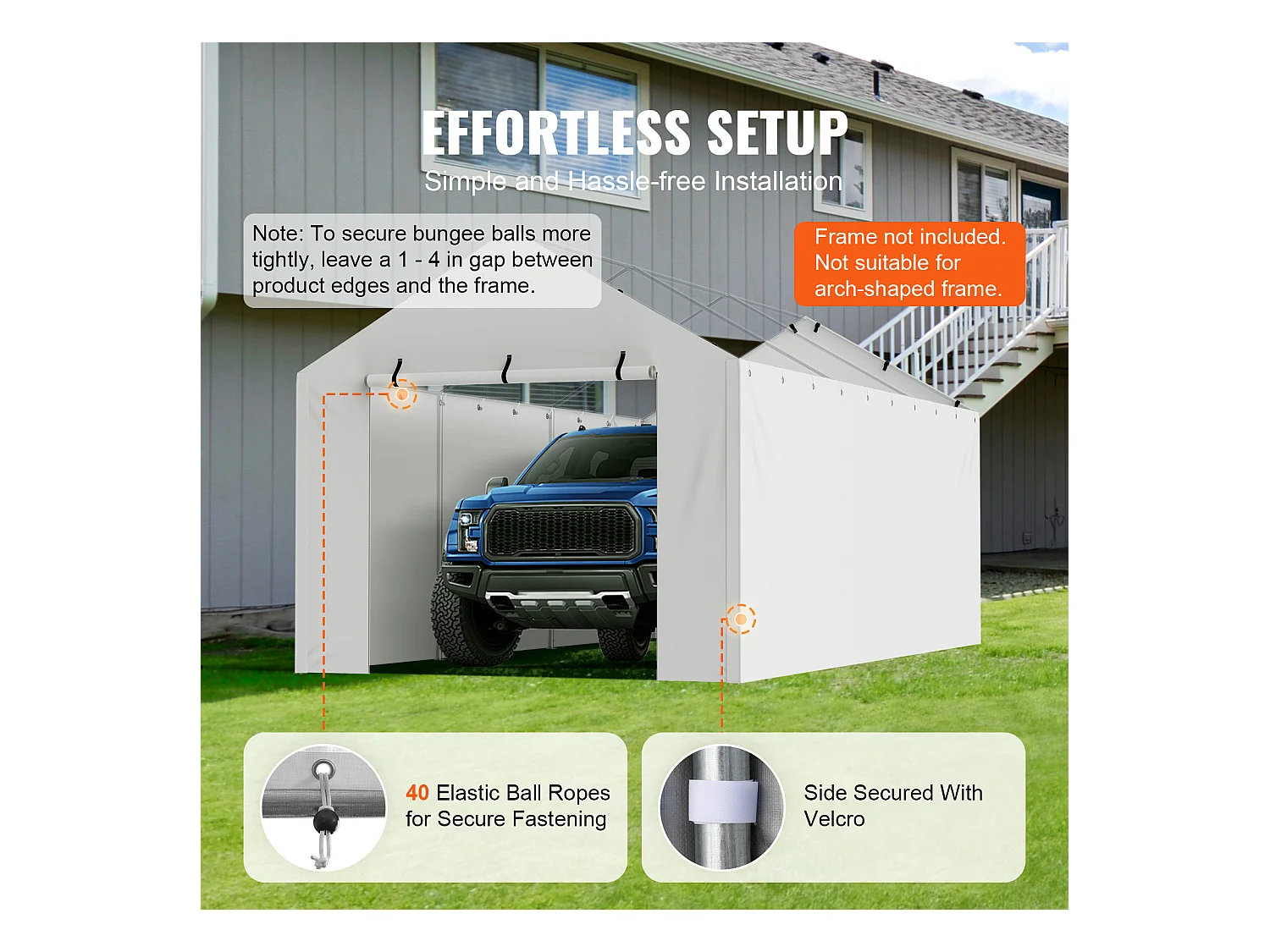 Auvent de Remplacement pour Abri d'Auto SucceBuy, 304,8 x 609,6 cm, avec Paroi Latérale, Blanc