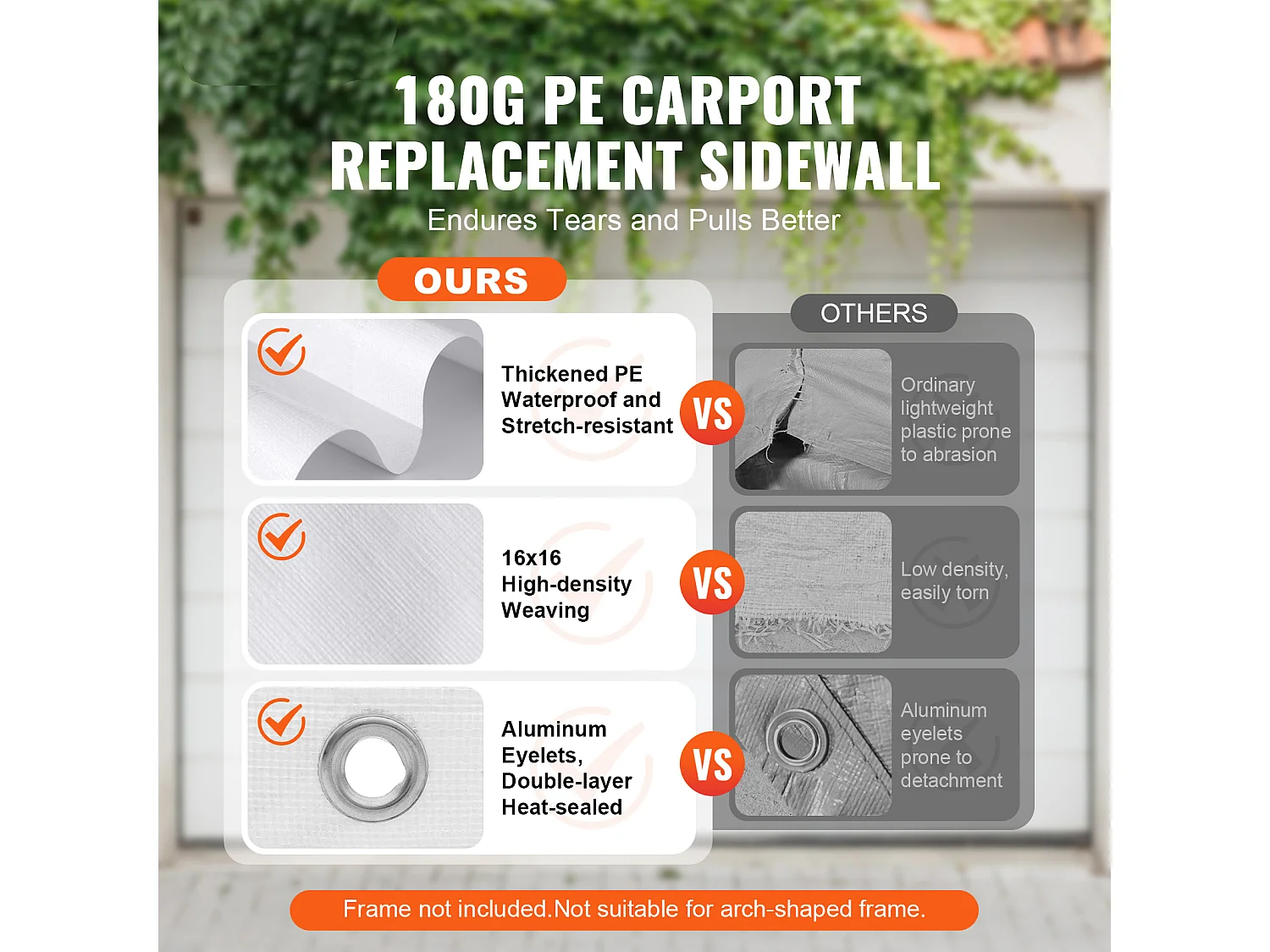 Tenda di Ricambio per Capanna Auto SucceBuy, 304,8 x 609,6 cm, con Parete Laterale, Bianco