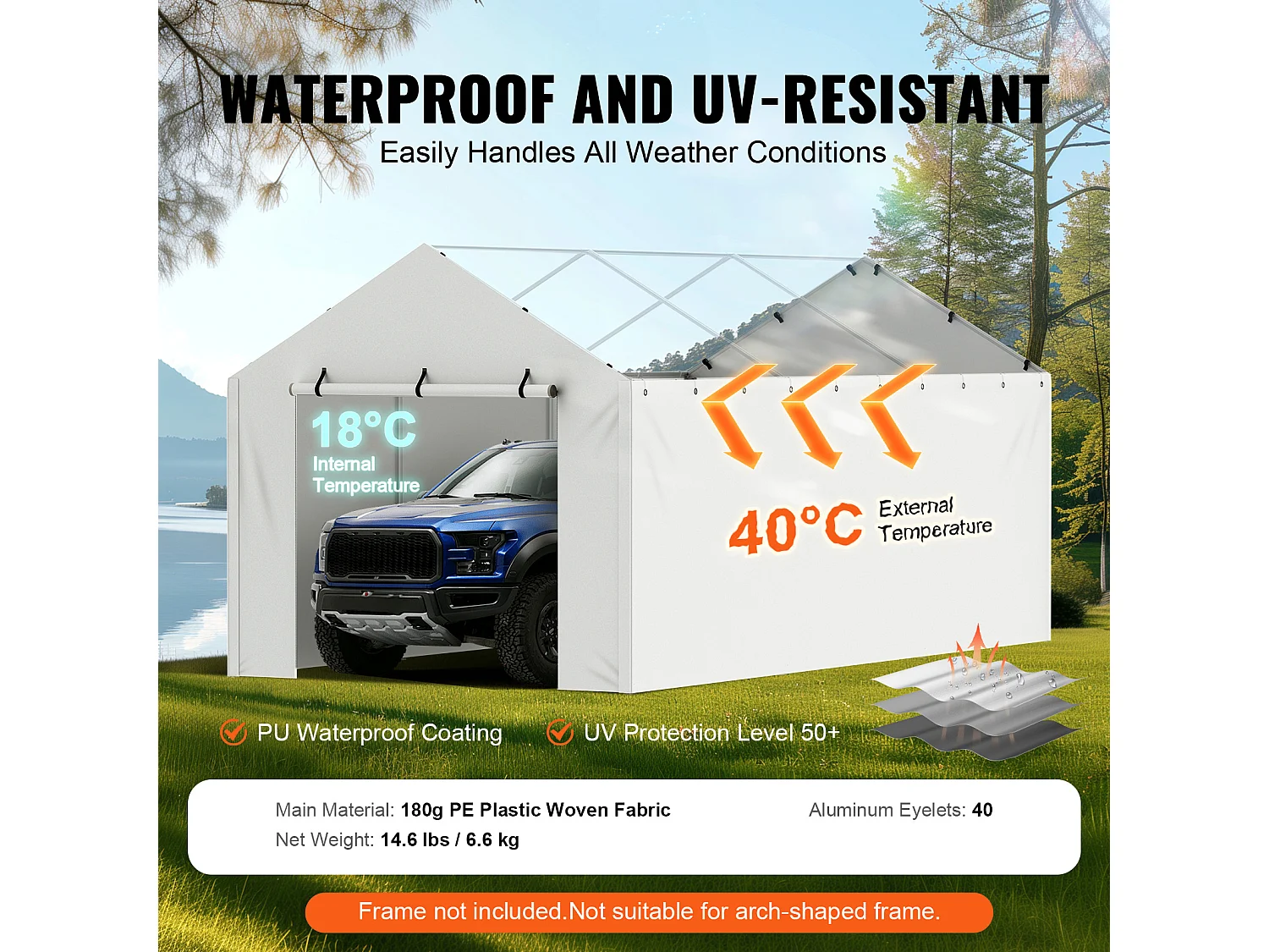 Tenda di Ricambio per Capanna Auto SucceBuy, 304,8 x 609,6 cm, con Parete Laterale, Bianco