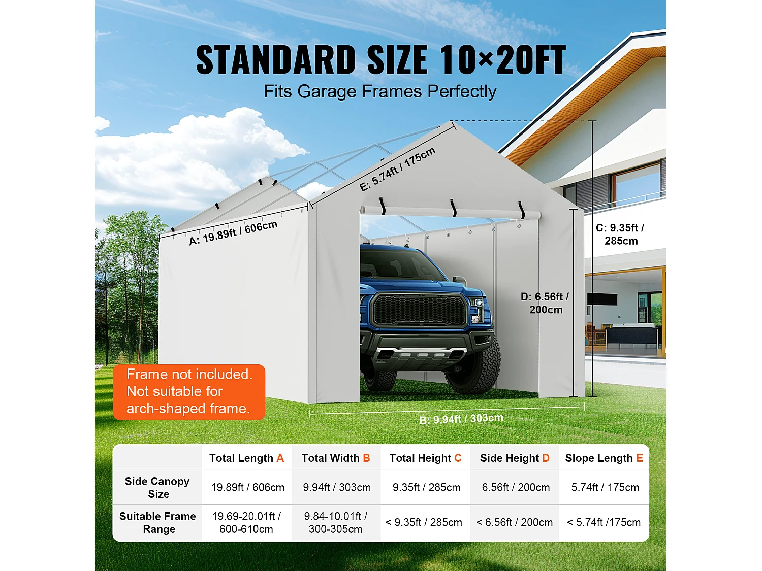 Tenda di Ricambio per Capanna Auto SucceBuy, 304,8 x 609,6 cm, con Parete Laterale, Bianco