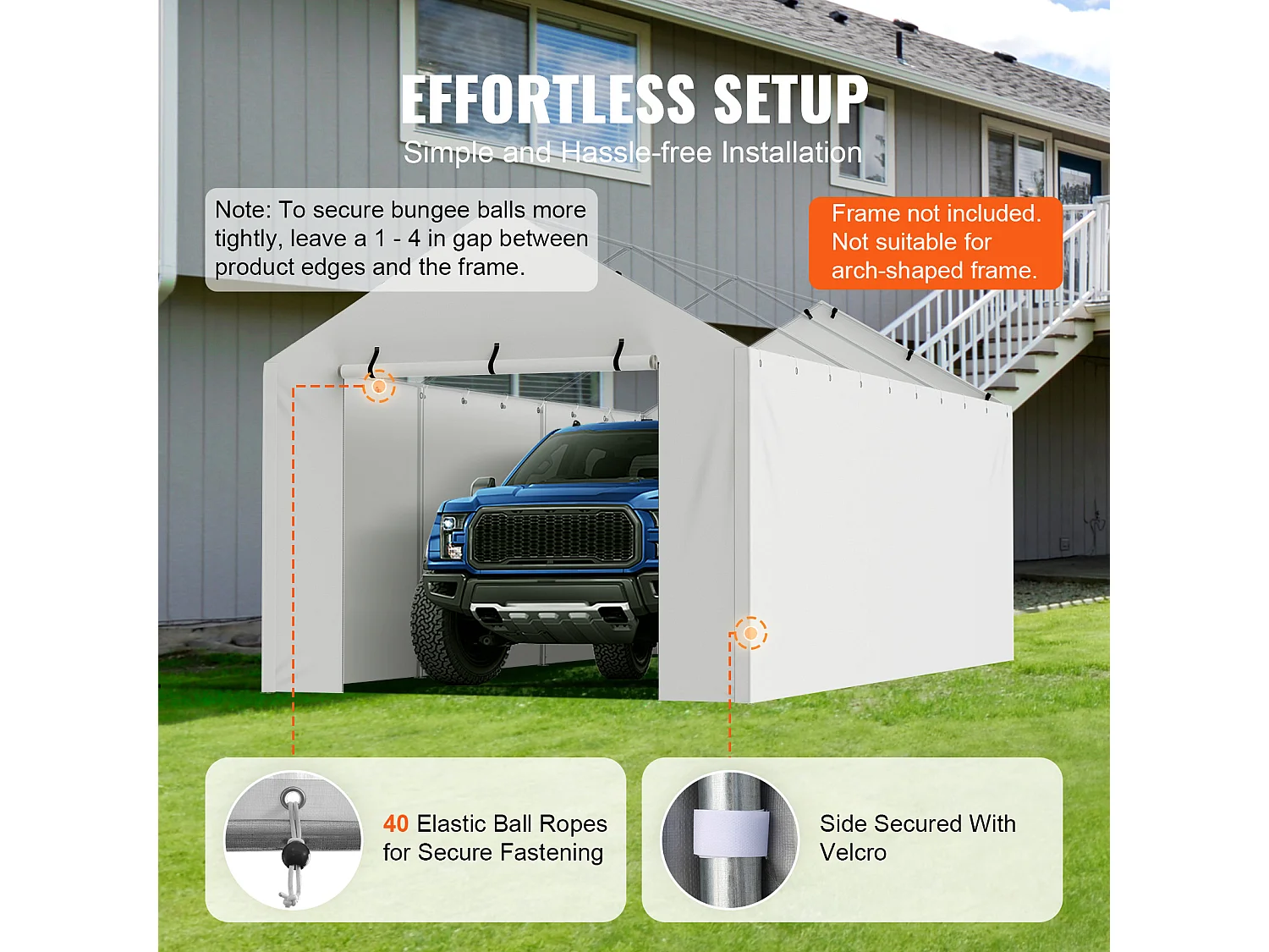 Tenda di Ricambio per Capanna Auto SucceBuy, 304,8 x 609,6 cm, con Parete Laterale, Bianco