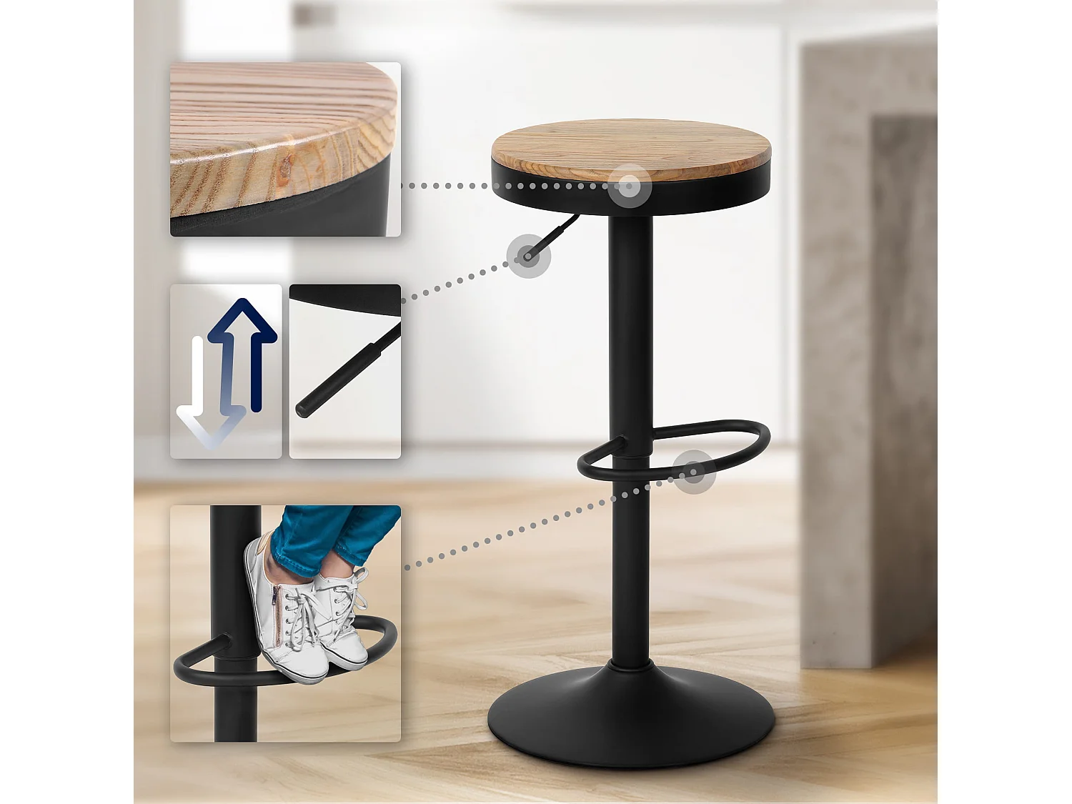 Lot de 2  Tabouret de bar - Bois - Nature - Pitas