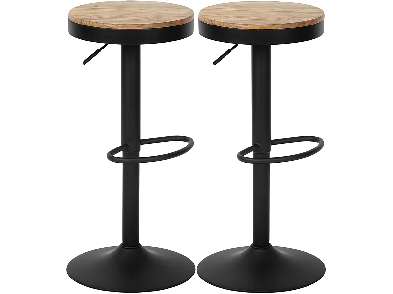 Lot de 2  Tabouret de bar - Bois - Nature - Pitas