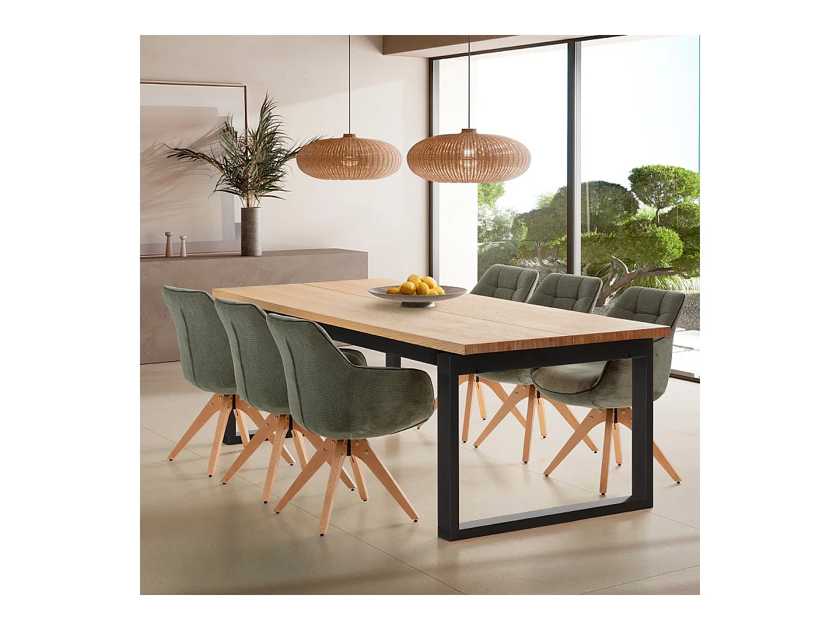 Table à manger rectangulaire en bois, piètement noir, 220 cm - Line