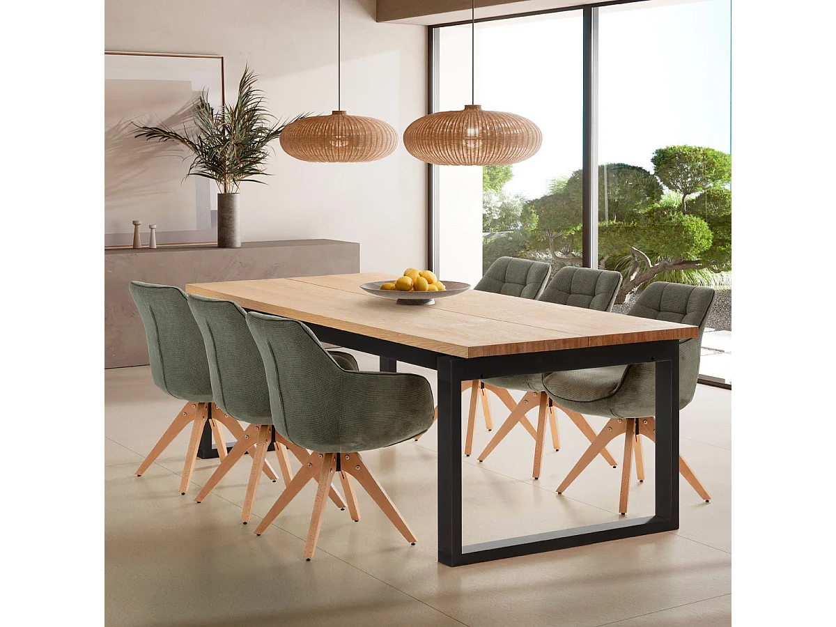 Table à manger rectangulaire en bois, piètement noir, 220 cm - Line