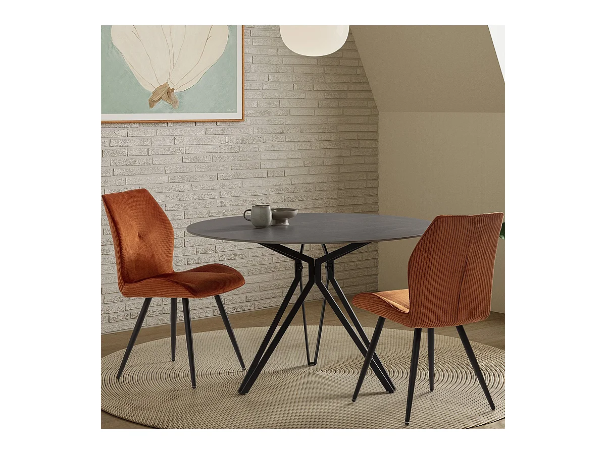 Table à manger ronde en céramique effet ardoise 4 pers. 120 cm - Cuma