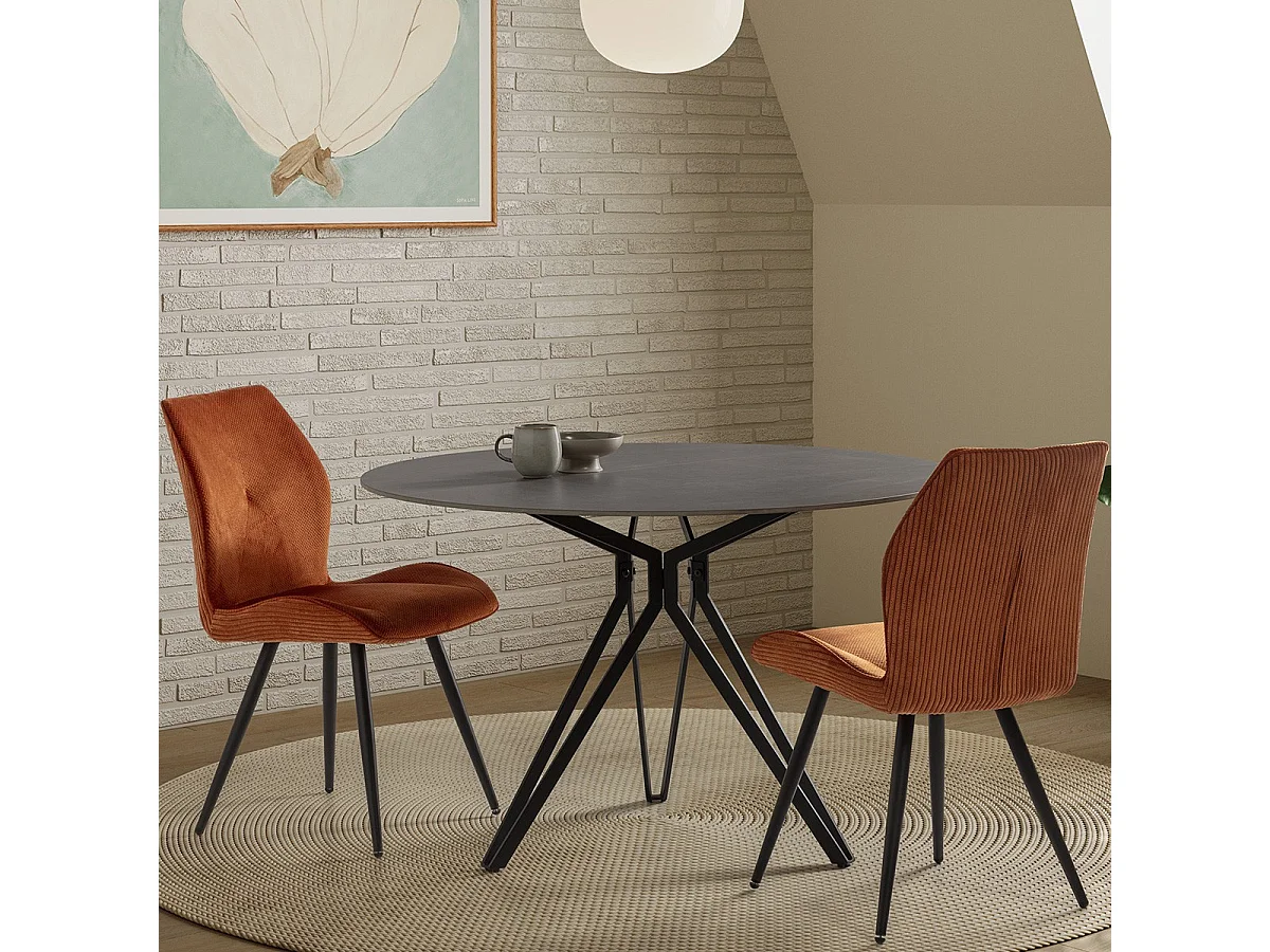 Table à manger ronde en céramique effet ardoise 4 pers. 120 cm - Cuma