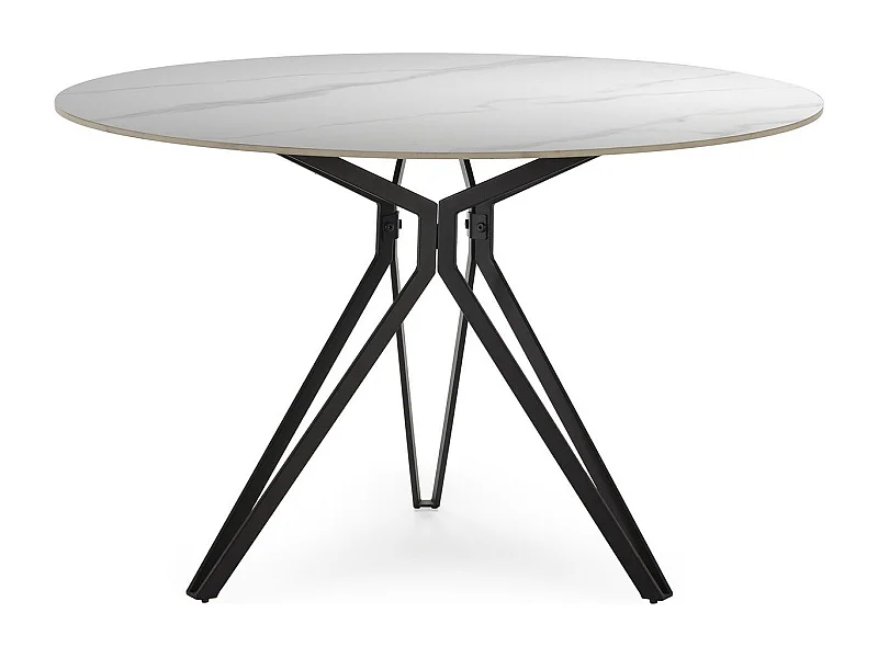 Table à manger ronde en céramique effet marbre blanc 4 personnes 120 cm - Cuma