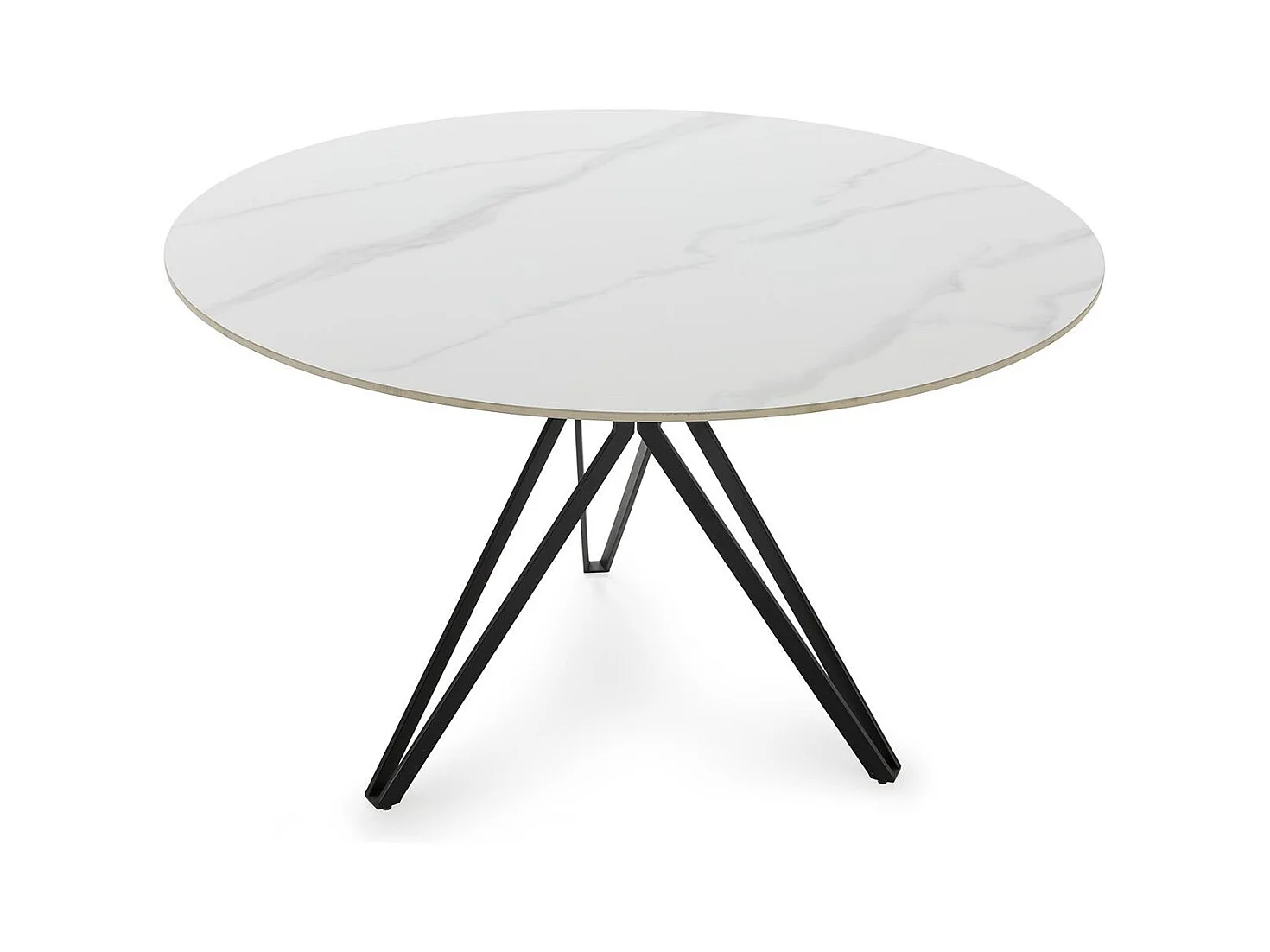 Table à manger ronde en céramique effet marbre blanc 4 personnes 120 cm - Cuma