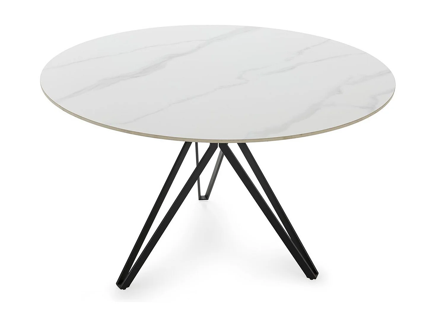 Table à manger ronde en céramique effet marbre blanc 4 personnes 120 cm - Cuma