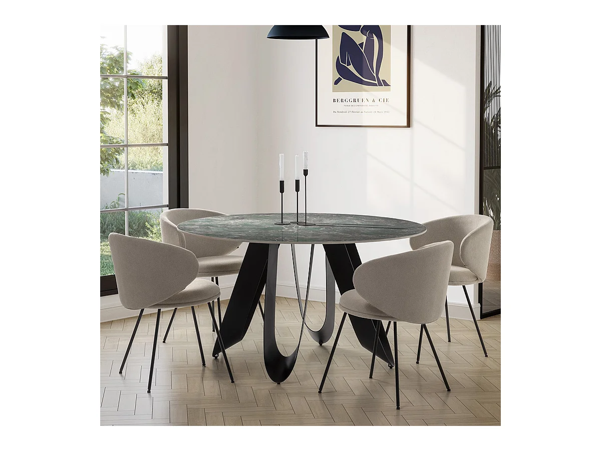 Table à manger ronde en céramique effet pierre 4 à 6 pers. 135 cm - Orso