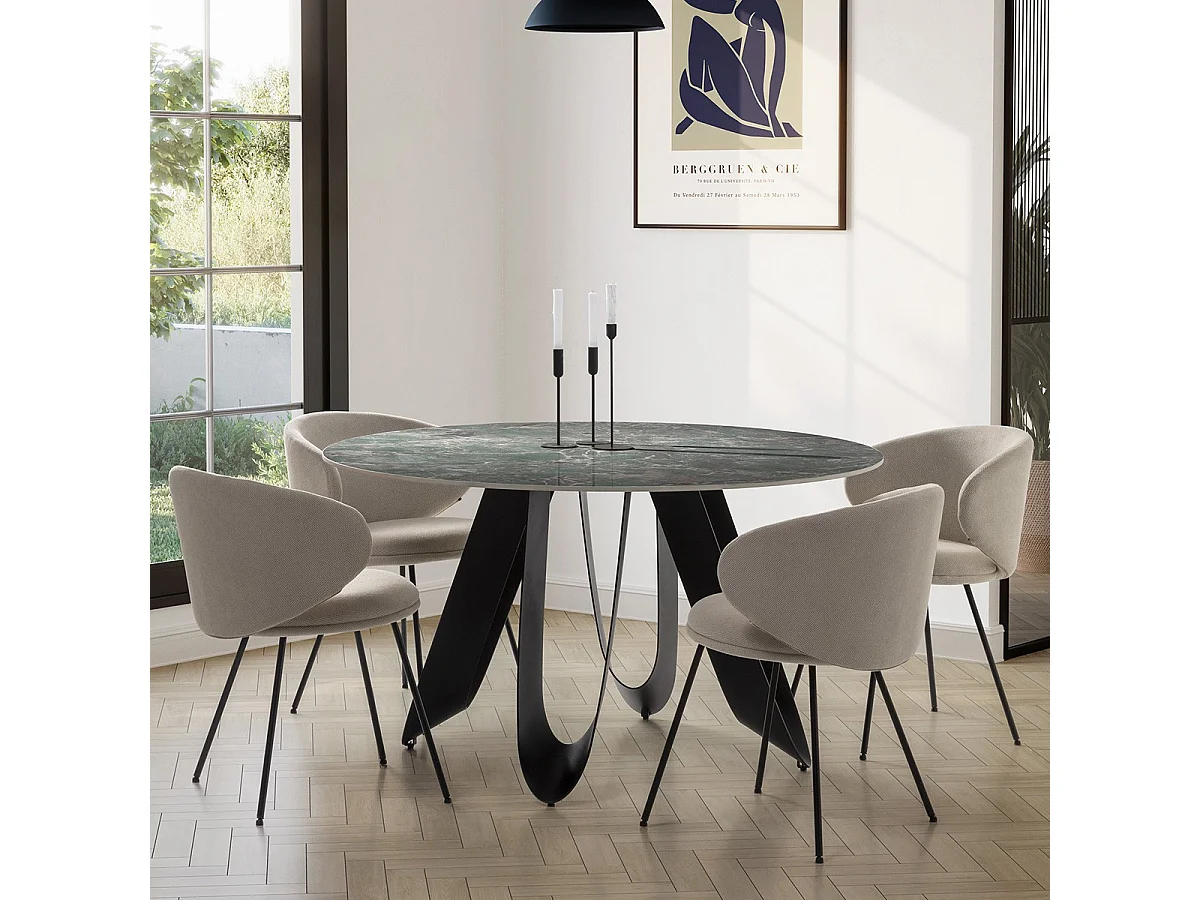 Table à manger ronde en céramique effet pierre 4 à 6 pers. 135 cm - Orso