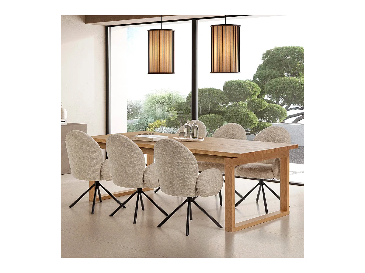 Table à manger rectangulaire en bois, piètement couleur chêne, 220 cm - Line