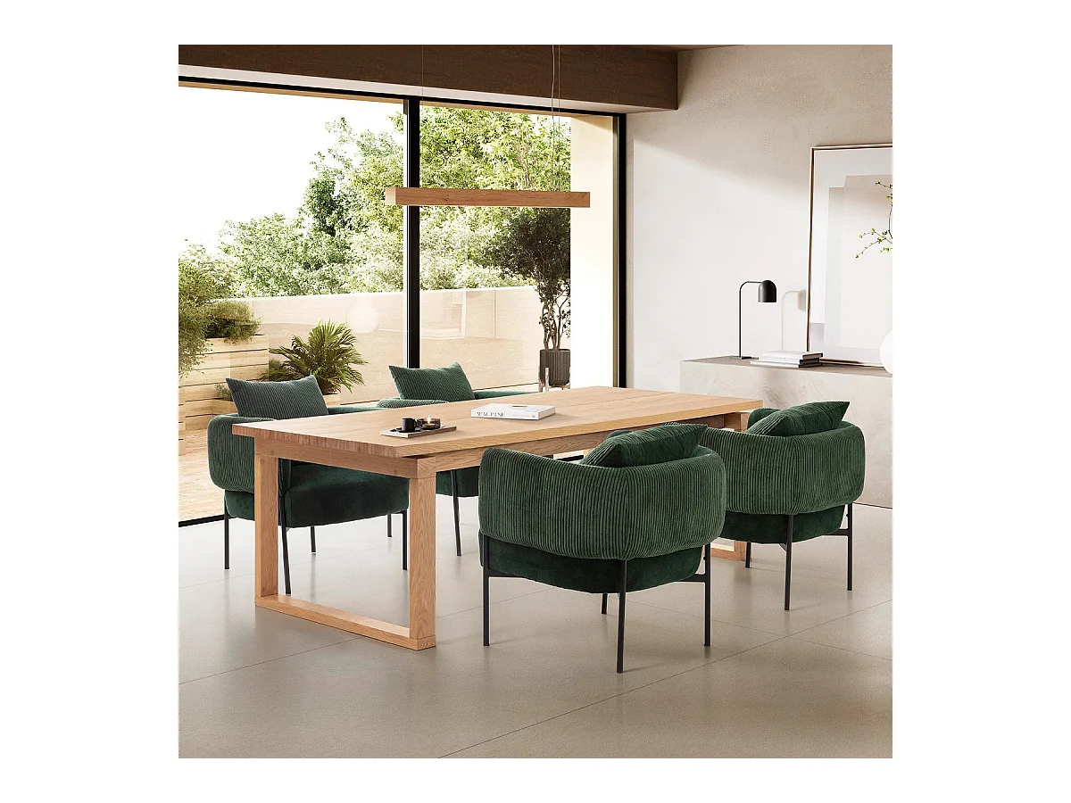 Table à manger rectangulaire en bois, piètement couleur chêne, 220 cm - Line