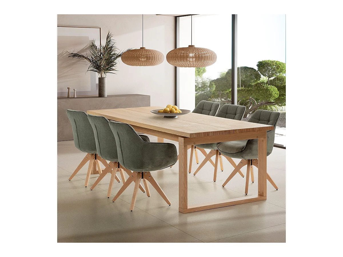 Table à manger rectangulaire en bois, piètement couleur chêne, 220 cm - Line