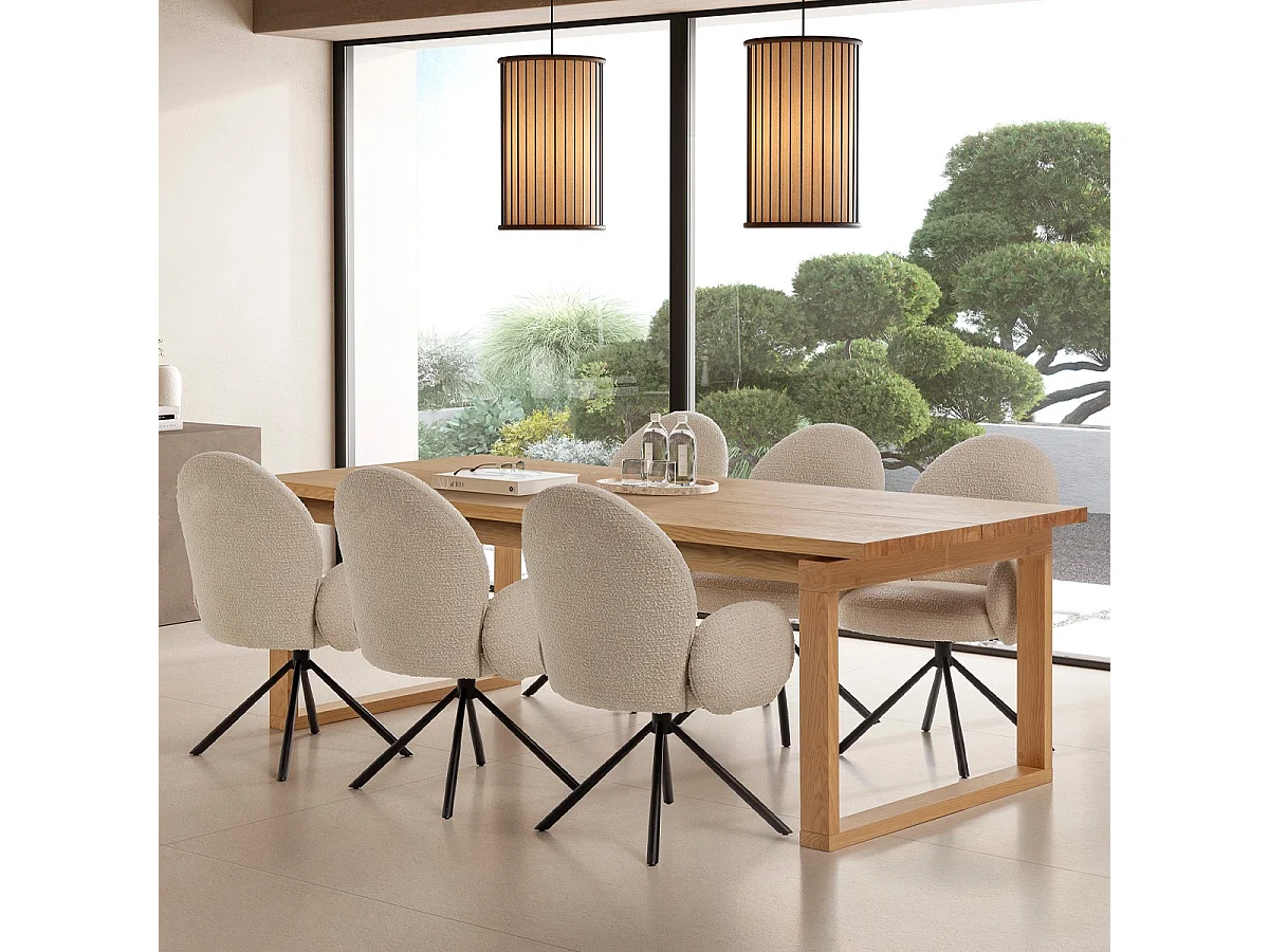 Table à manger rectangulaire en bois, piètement couleur chêne, 220 cm - Line