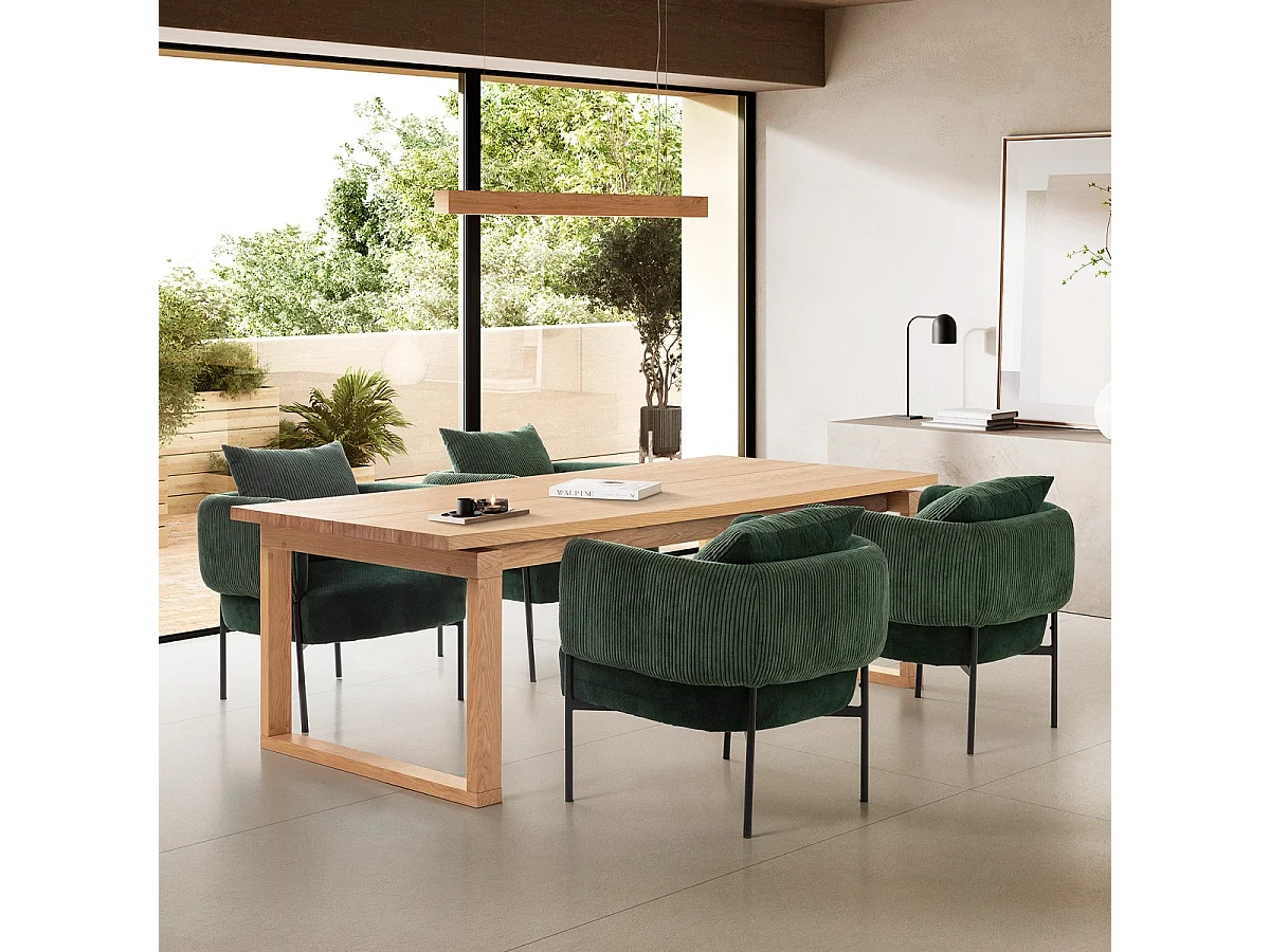 Table à manger rectangulaire en bois, piètement couleur chêne, 220 cm - Line