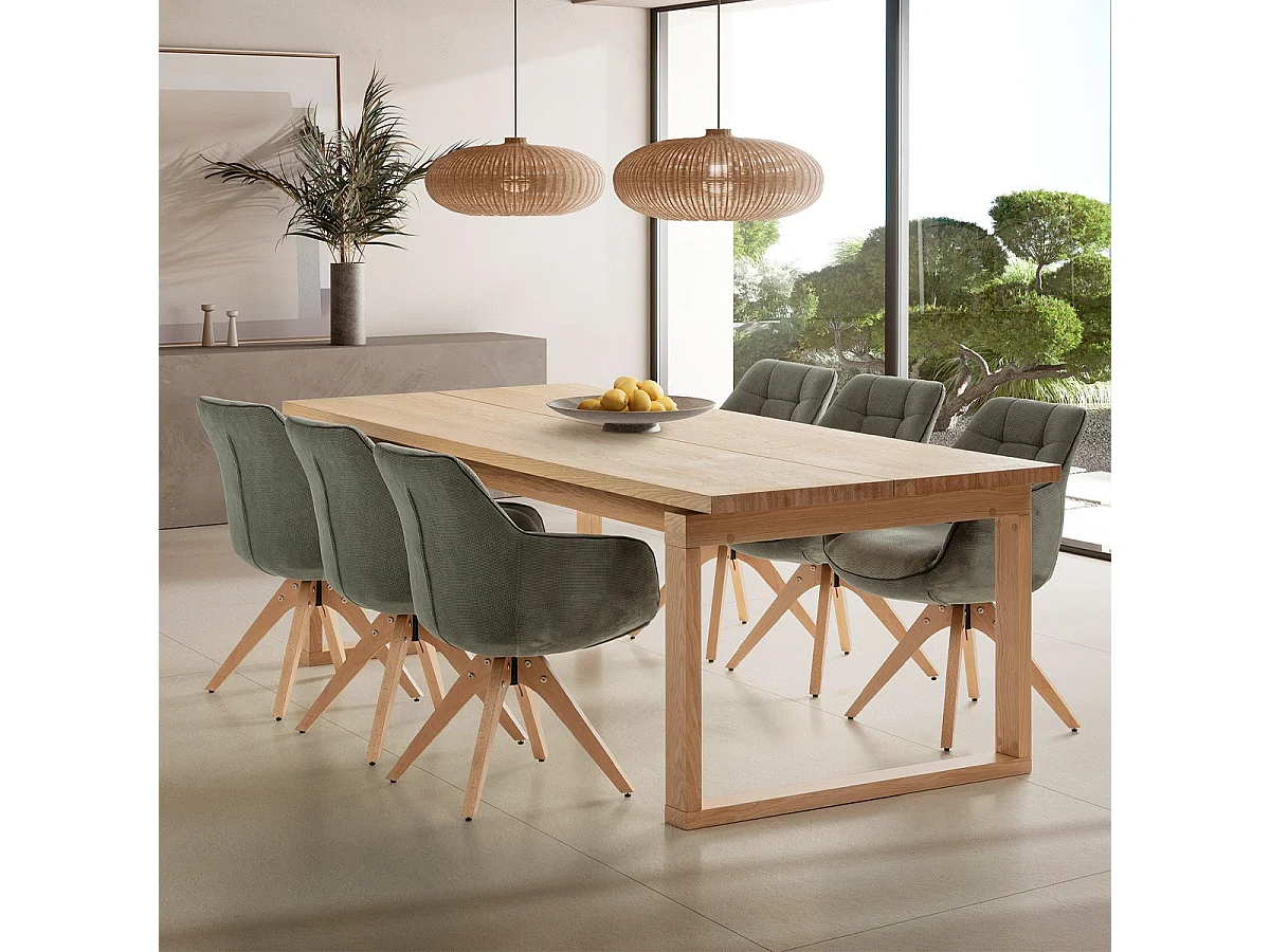 Table à manger rectangulaire en bois, piètement couleur chêne, 220 cm - Line