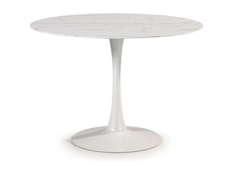 Table à manger ronde effet marbre blanc 4 pers. 110 cm - Prima