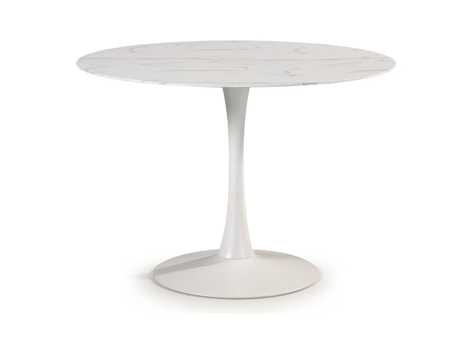 Table à manger ronde effet marbre blanc 4 pers. 110 cm - Prima