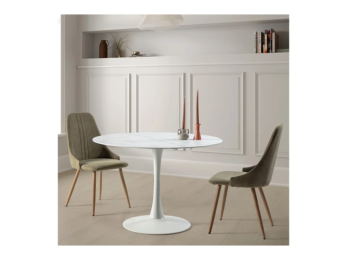Table à manger ronde effet marbre blanc 4 pers. 110 cm - Prima