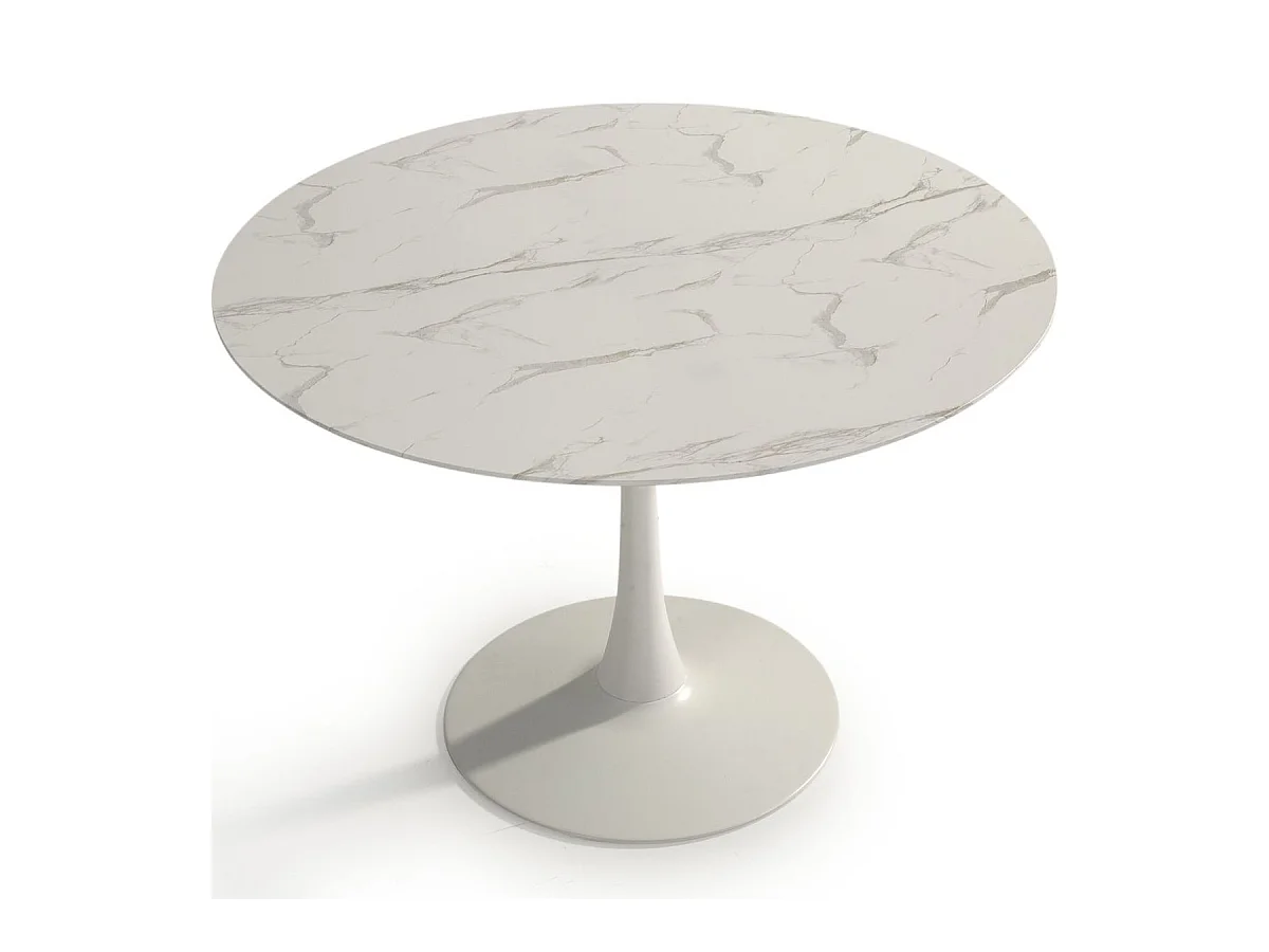 Table à manger ronde effet marbre blanc 4 pers. 110 cm - Prima