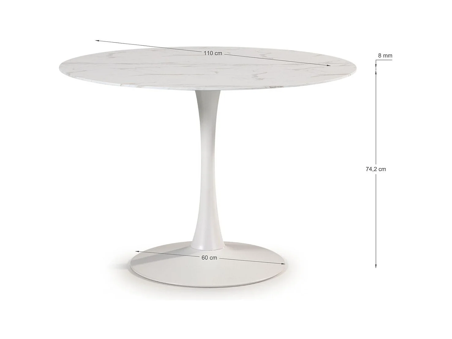 Table à manger ronde effet marbre blanc 4 pers. 110 cm - Prima