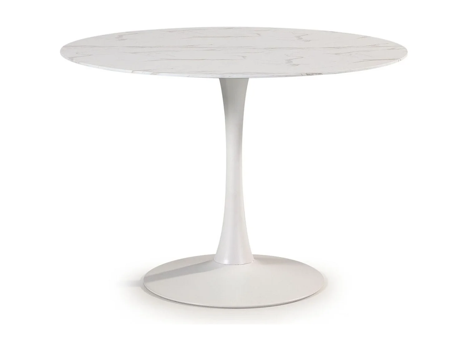 Table à manger ronde effet marbre blanc 4 pers. 110 cm - Prima