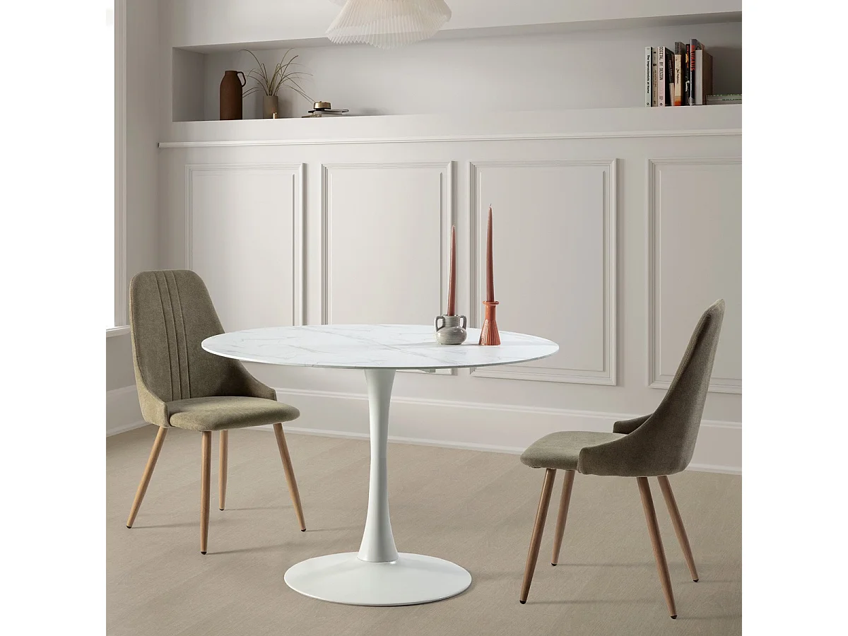 Table à manger ronde effet marbre blanc 4 pers. 110 cm - Prima