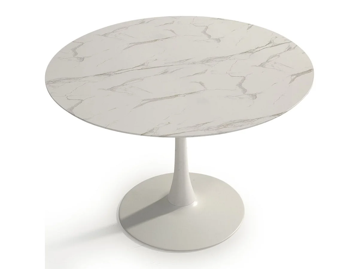 Table à manger ronde effet marbre blanc 4 pers. 110 cm - Prima