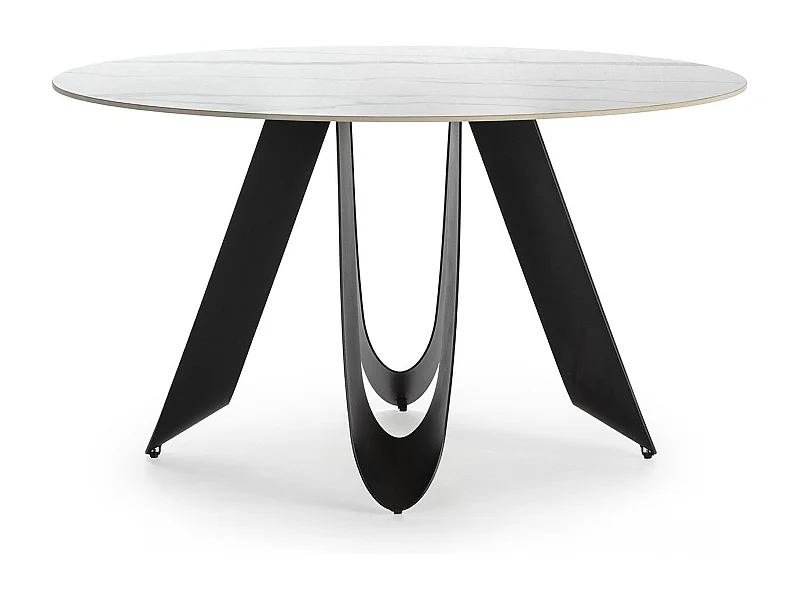 Table à manger ronde en céramique effet marbre blanc 4 à 6 pers. 135 cm - Orso