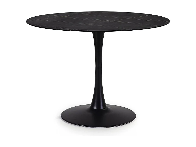 Table à manger ronde effet marbre noir 4 pers. 110 cm - Prima
