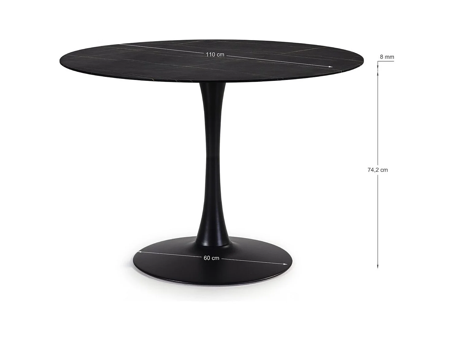 Table à manger ronde effet marbre noir 4 pers. 110 cm - Prima