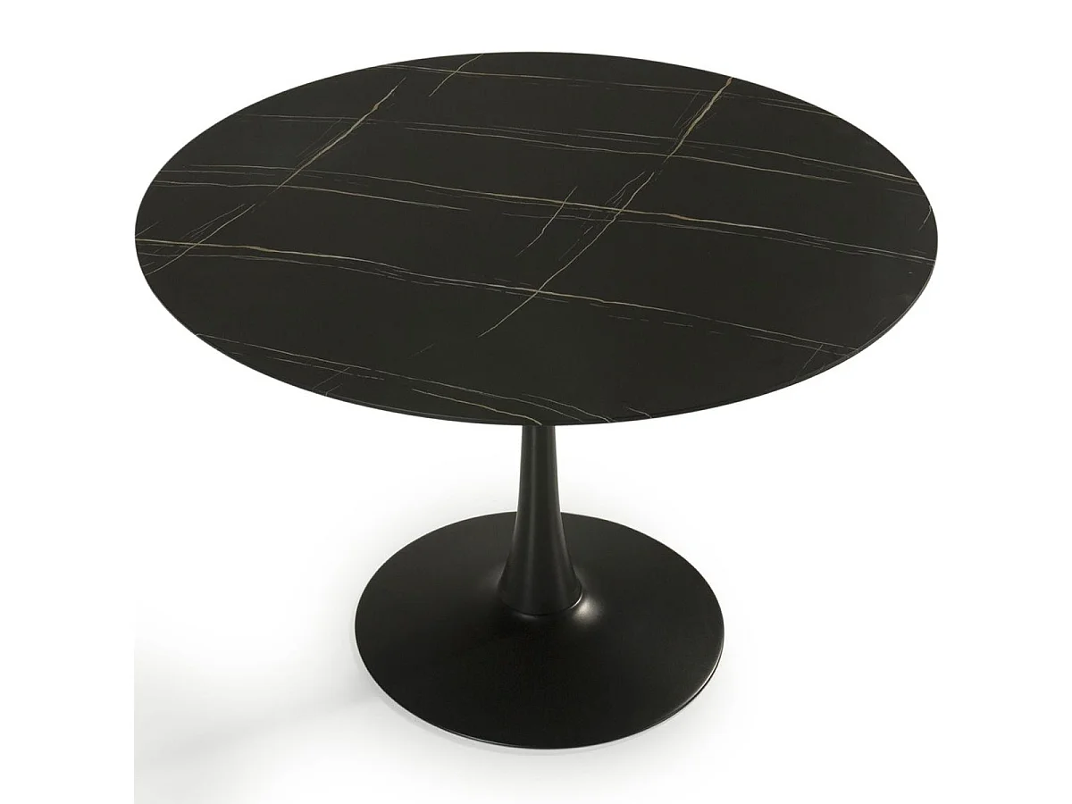 Table à manger ronde effet marbre noir 4 pers. 110 cm - Prima