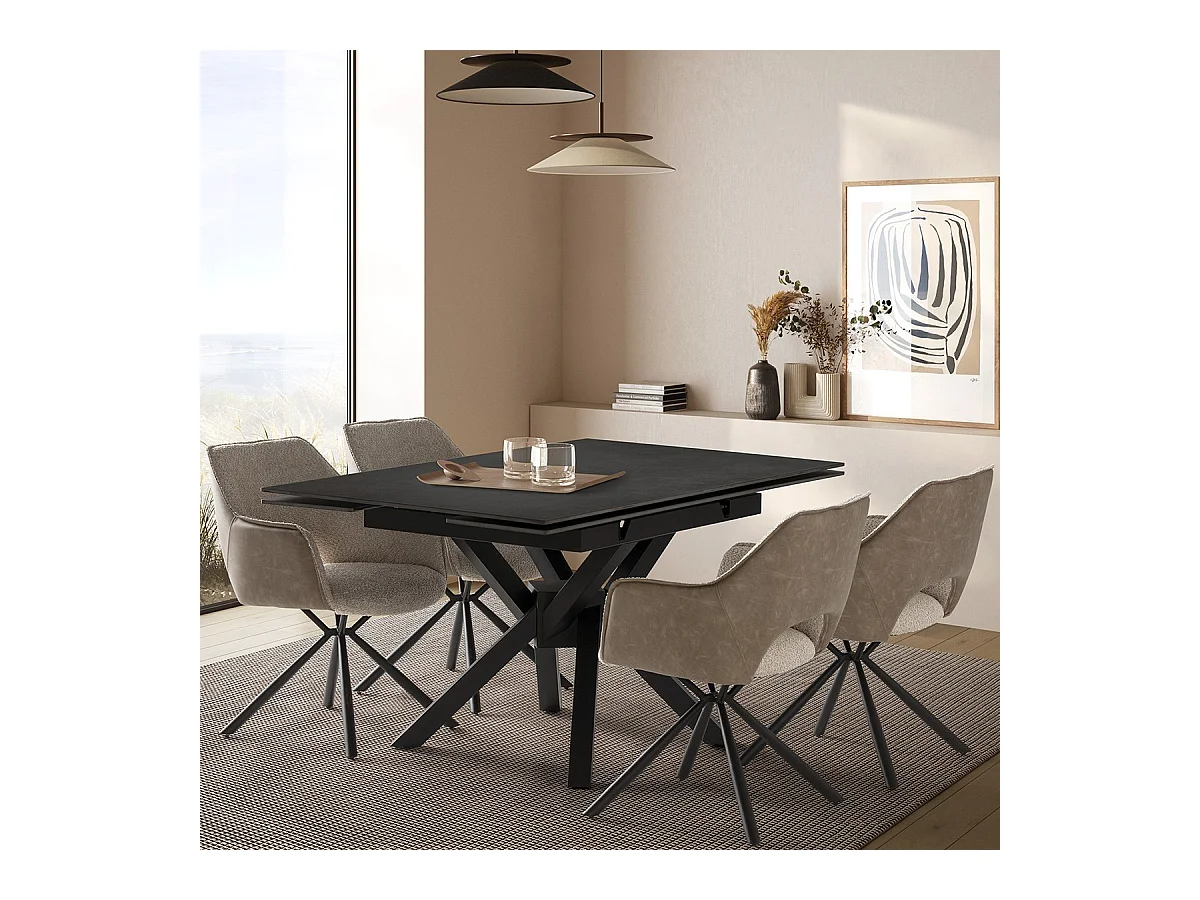 Table à manger extensible carrée en céramique anthracite 150 cm - Zora