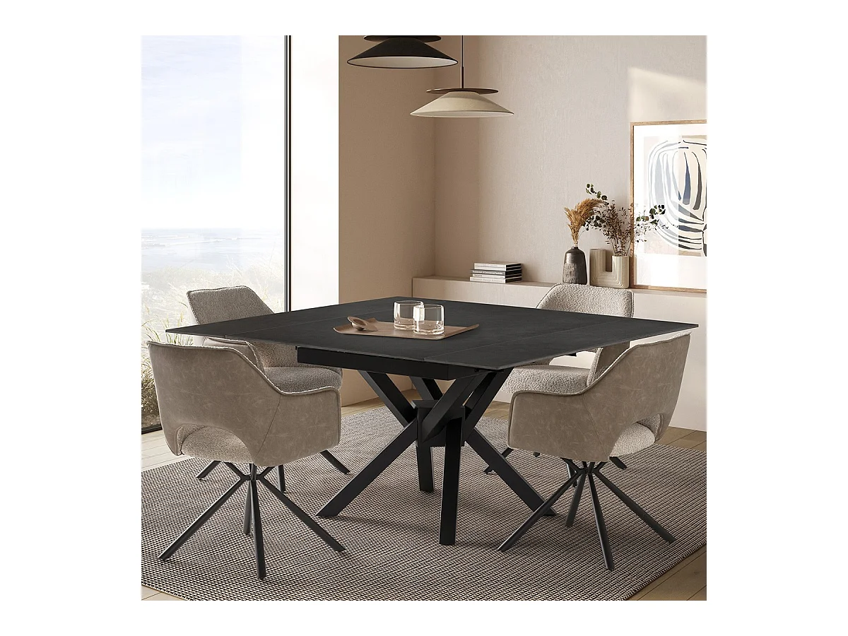 Table à manger extensible carrée en céramique anthracite 150 cm - Zora