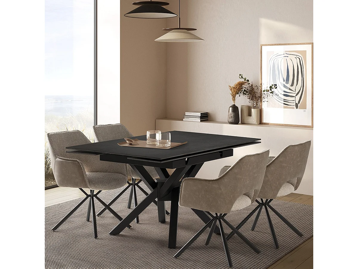 Table à manger extensible carrée en céramique anthracite 150 cm - Zora