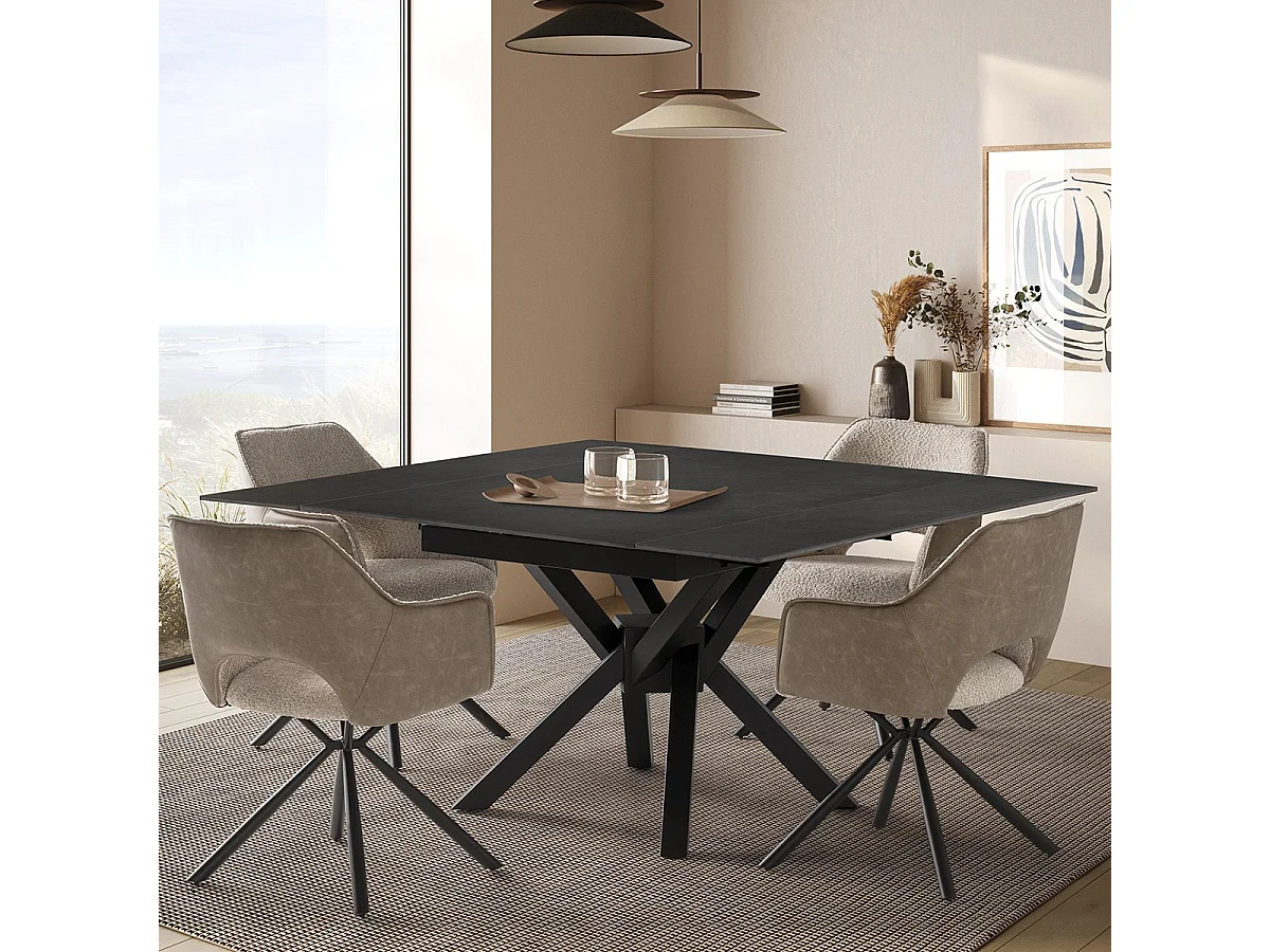 Table à manger extensible carrée en céramique anthracite 150 cm - Zora