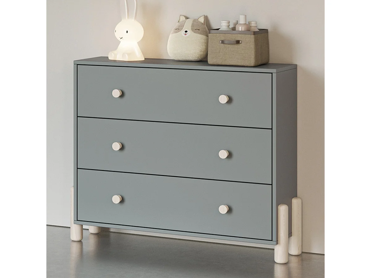 Commode enfant 3 tiroirs en bois vert kaki 90 cm - Bastien