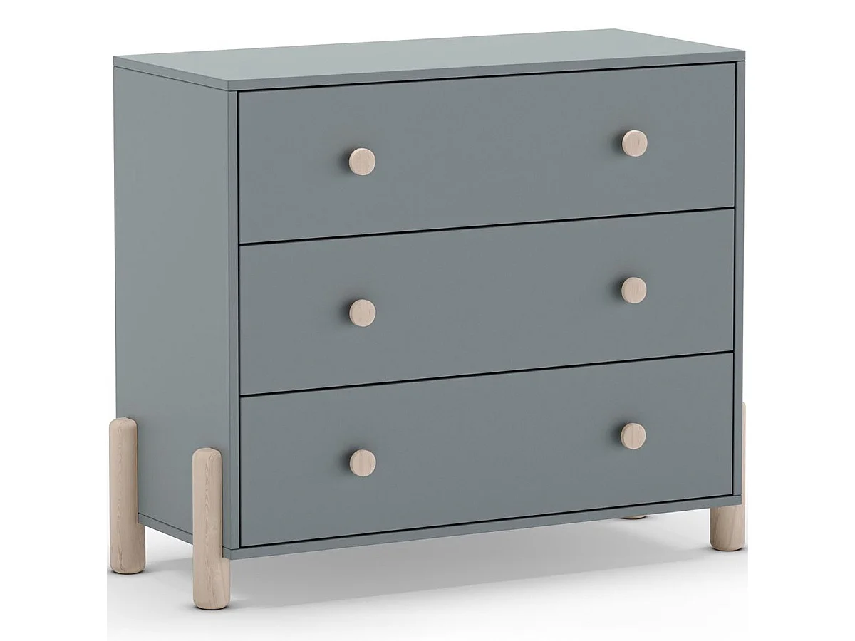 Commode enfant 3 tiroirs en bois vert kaki 90 cm - Bastien