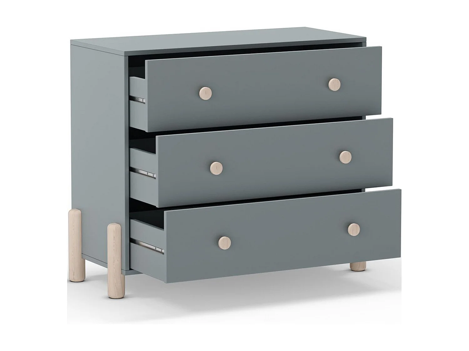 Commode enfant 3 tiroirs en bois vert kaki 90 cm - Bastien