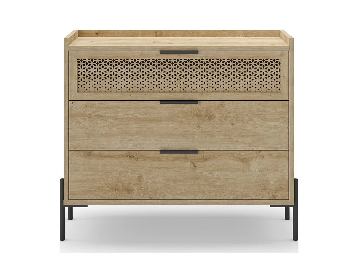 Commode 3 tiroirs effet chêne 90 cm - Corto