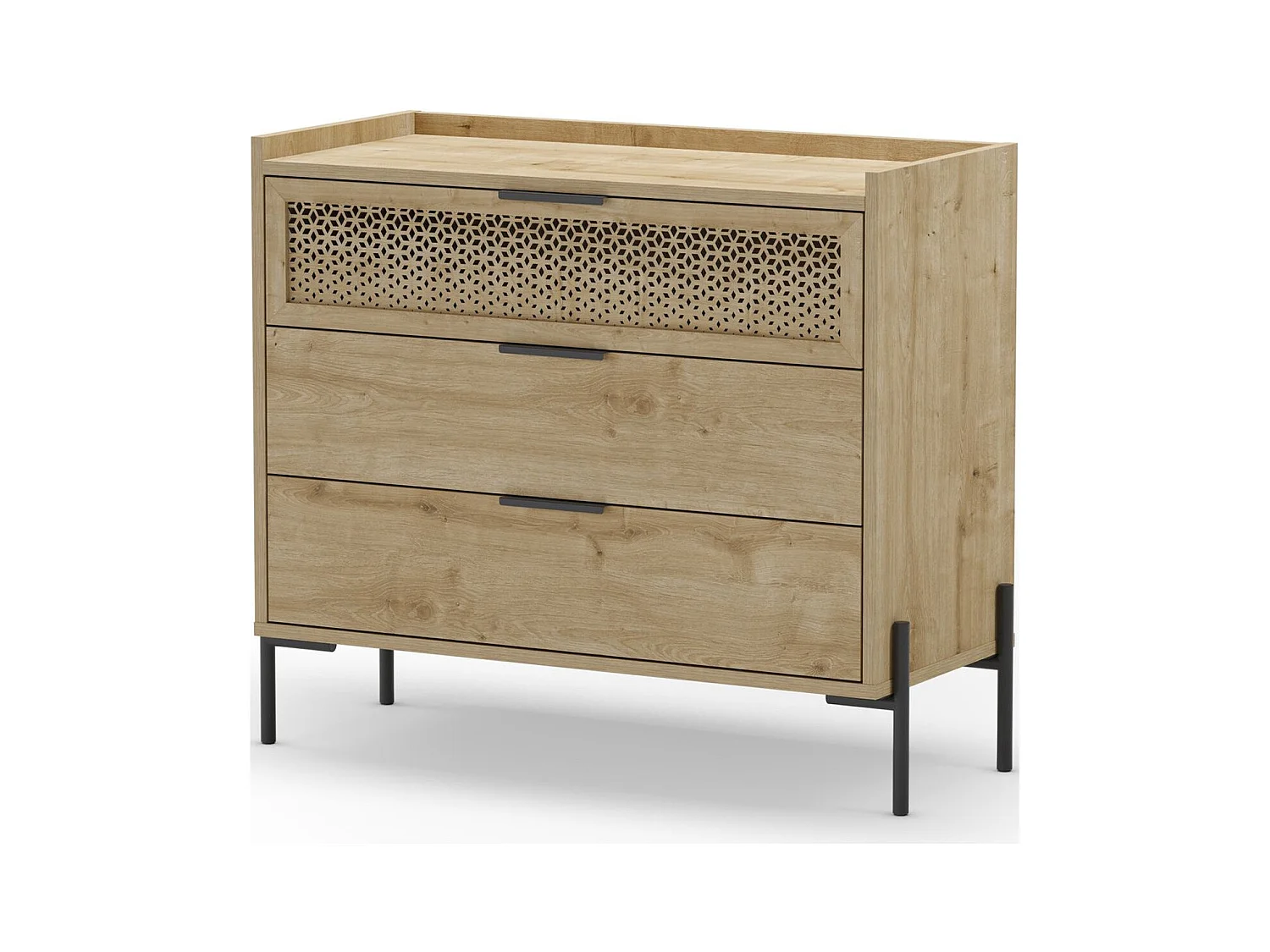 Commode 3 tiroirs effet chêne 90 cm - Corto