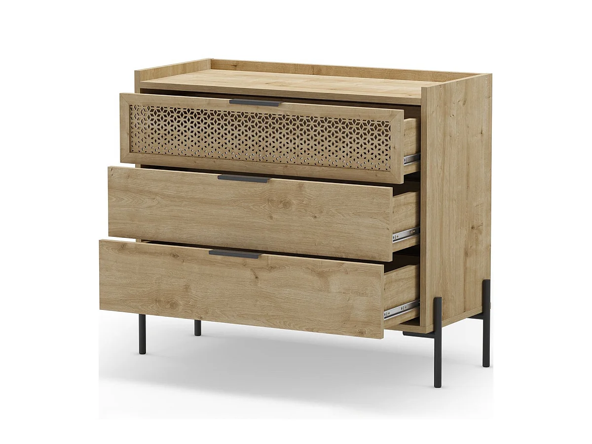 Commode 3 tiroirs effet chêne 90 cm - Corto