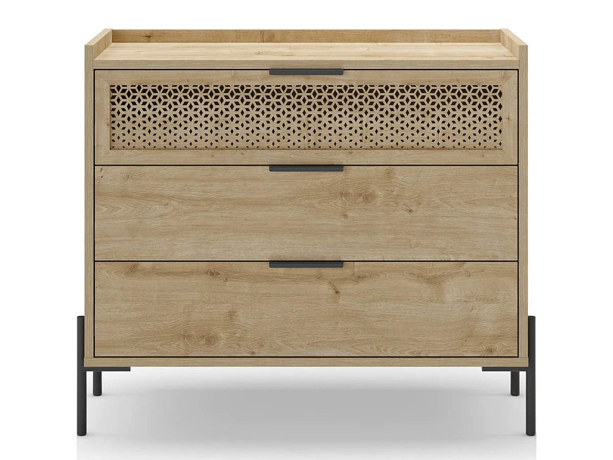 Commode 3 tiroirs effet chêne 90 cm - Corto
