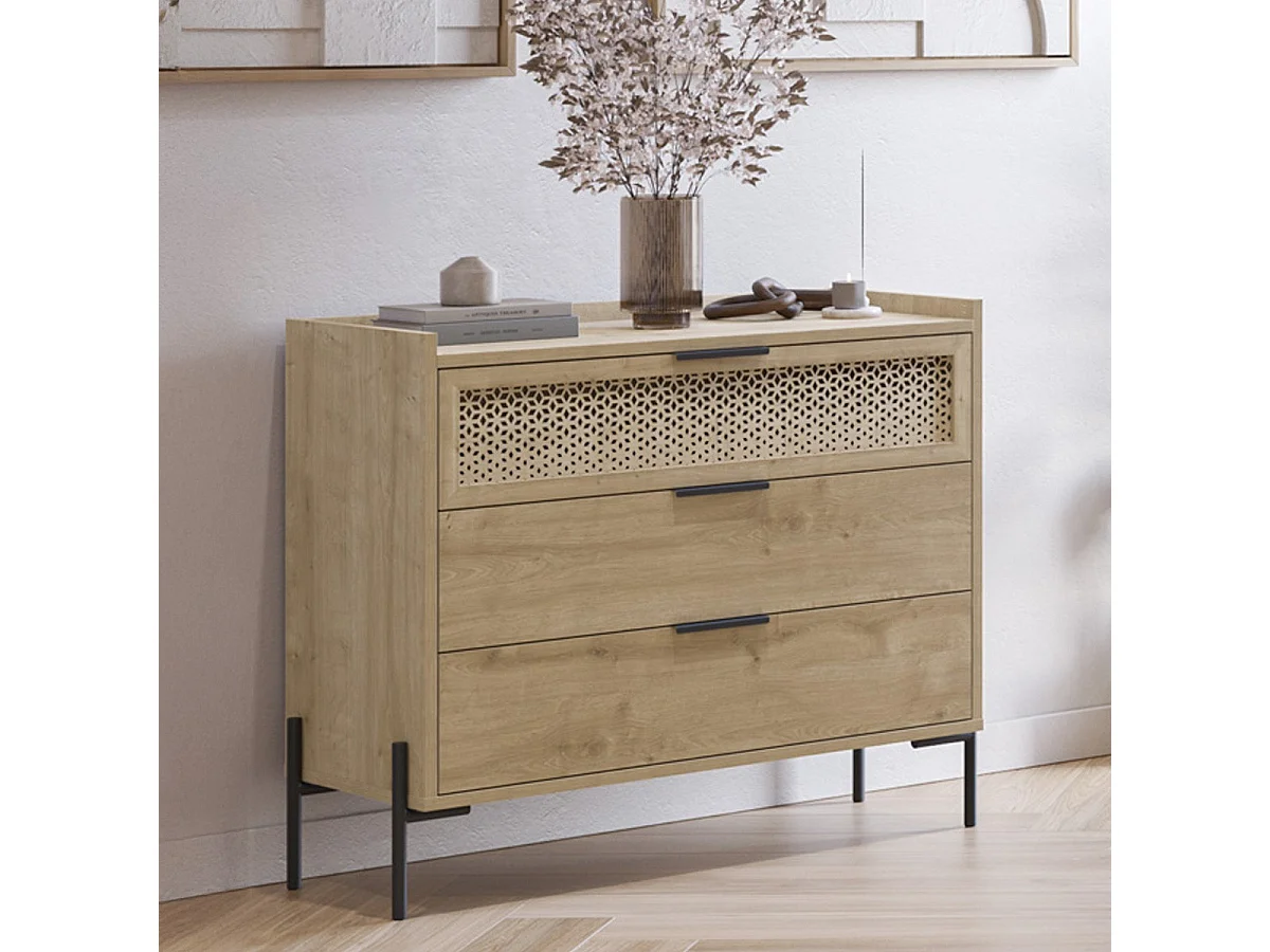 Commode 3 tiroirs effet chêne 90 cm - Corto