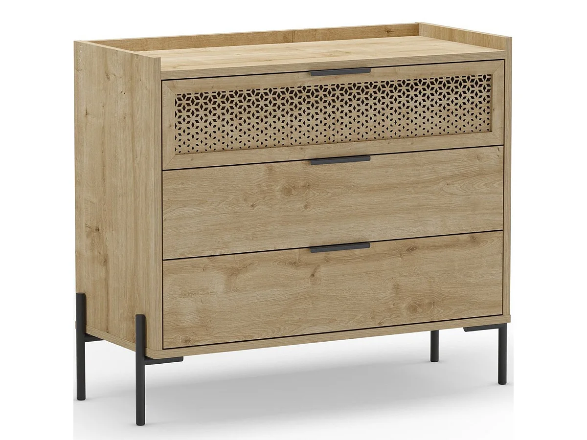Commode 3 tiroirs effet chêne 90 cm - Corto